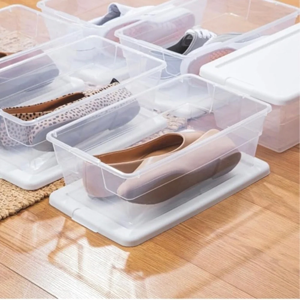 Set/2 Sterilite Shoe Boxes for Storage, Inventory, Crafts, Clear, White, NEW